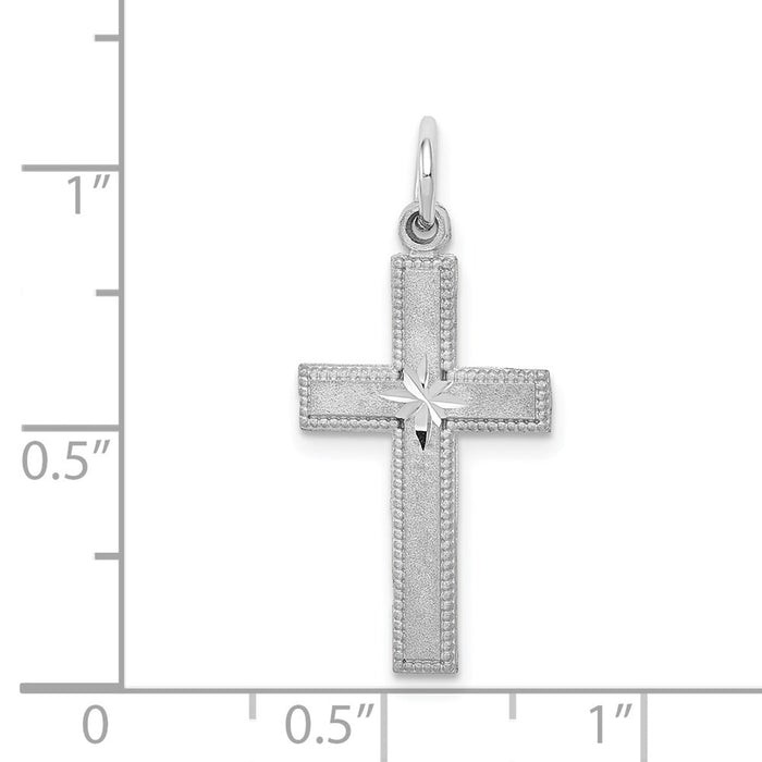 Million Charms 14K White Gold Themed Diamond-Cut Relgious Cross Pendant