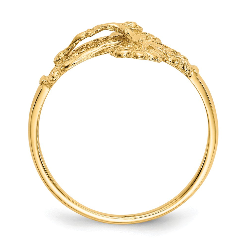 Anillo de crucifijo con corte de diamante en oro amarillo de 14k, Talla: 6