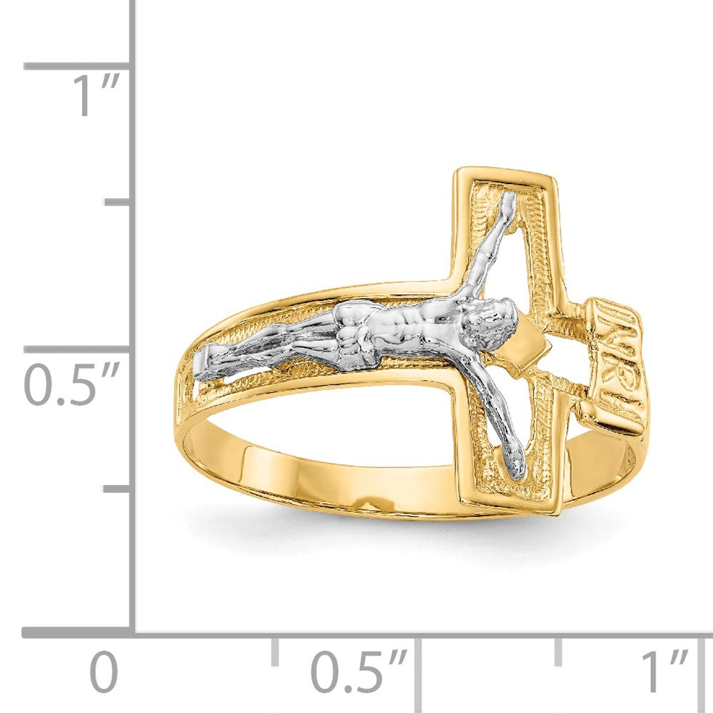 14K Two-Tone Gold Crucifix Men's Ring, Size: 10