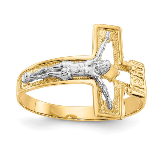 14K Two-Tone Gold Crucifix Men's Ring, Size: 10