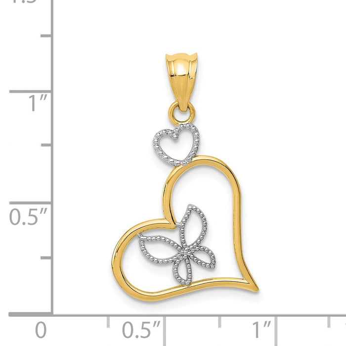 Million Charms 14K Yellow Gold Themed, Rhodium-plated Butterfly In Heart Pendant