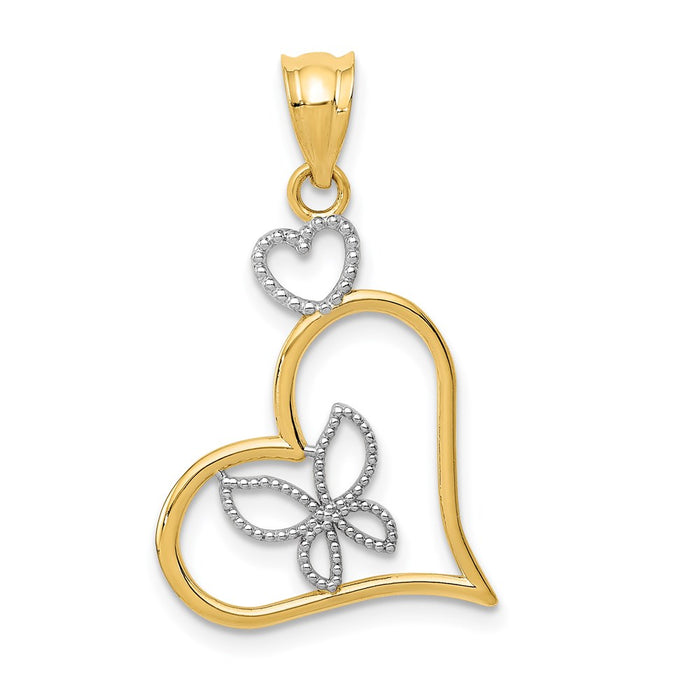 Million Charms 14K Yellow Gold Themed, Rhodium-plated Butterfly In Heart Pendant