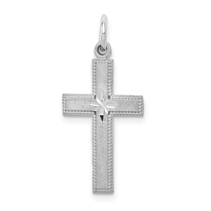 Million Charms 14K White Gold Themed Diamond-Cut Relgious Cross Pendant