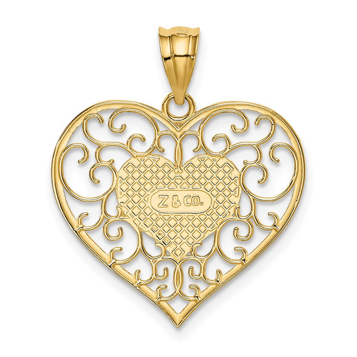 Million Charms 14K Yellow Gold Themed Polished Filigree Heart Pendant