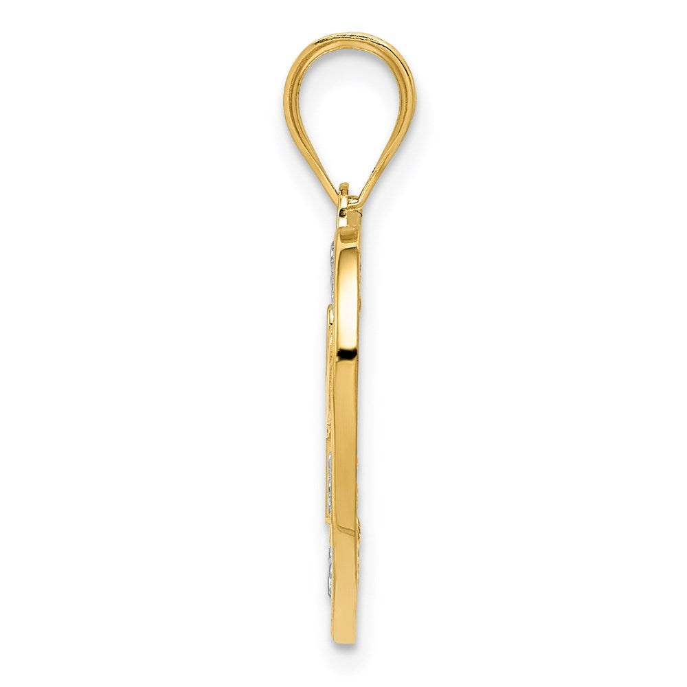 Million Charms 14K Yellow Gold Themed, Rhodium-plated Diamond-Cut Hope Heart Pendant