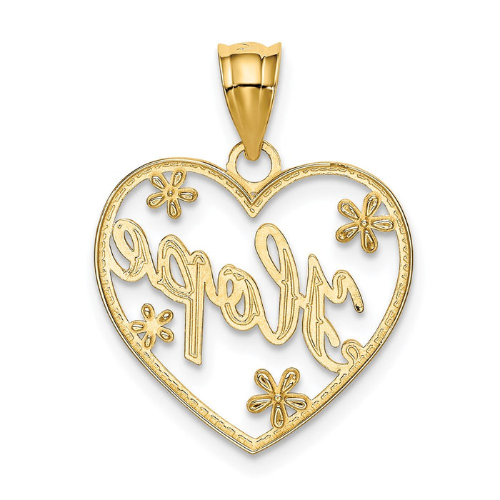 Million Charms 14K Yellow Gold Themed, Rhodium-plated Diamond-Cut Hope Heart Pendant