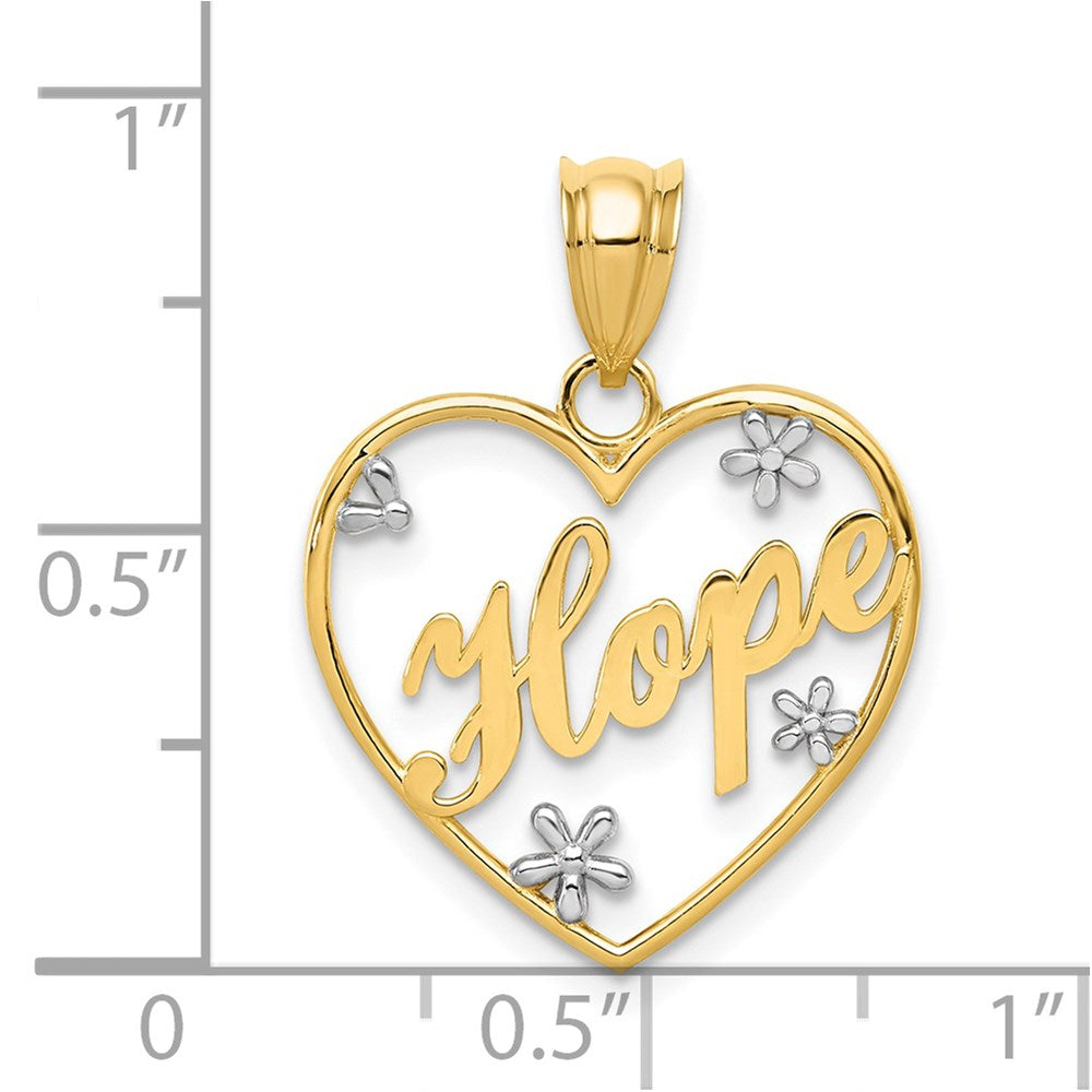 Million Charms 14K Yellow Gold Themed, Rhodium-plated Diamond-Cut Hope Heart Pendant