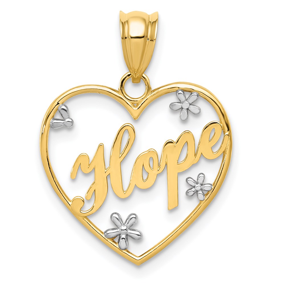 Million Charms 14K Yellow Gold Themed, Rhodium-plated Diamond-Cut Hope Heart Pendant