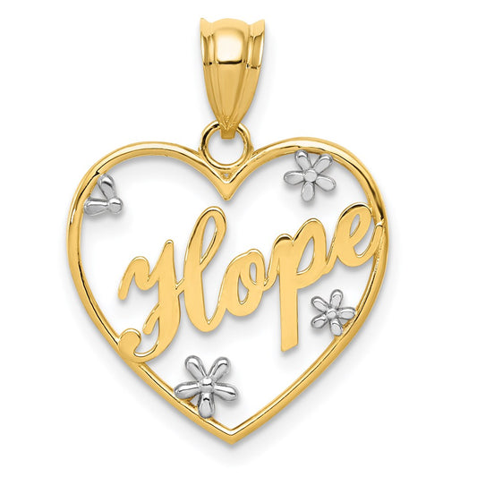 Million Charms 14K Yellow Gold Themed, Rhodium-plated Diamond-Cut Hope Heart Pendant