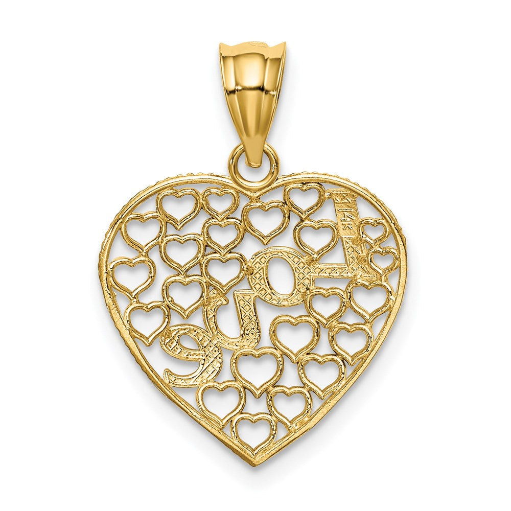 Million Charms 14K Yellow Gold Themed With Rhodium-Plated Diamond-Cut Love Heart Pendant