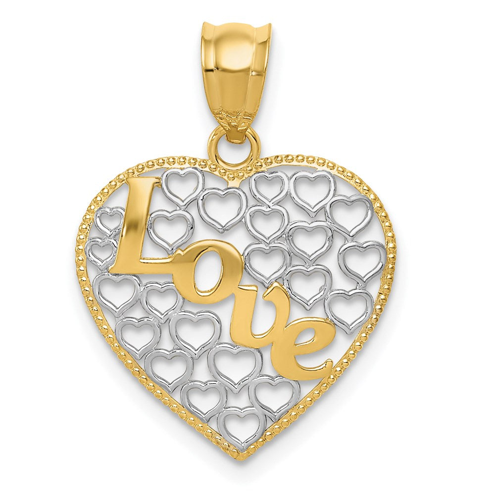 Million Charms 14K Yellow Gold Themed With Rhodium-Plated Diamond-Cut Love Heart Pendant