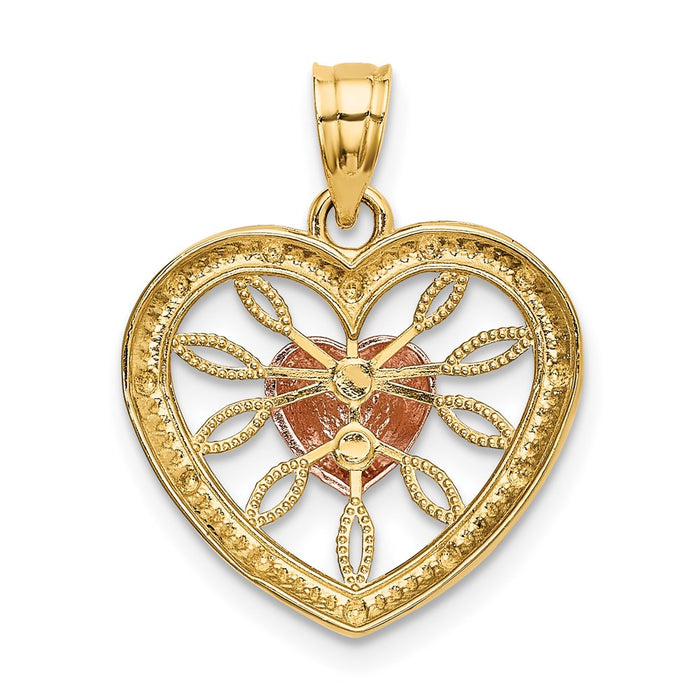 Million Charms 14K Two-Tone Heart With Pink Center Charm