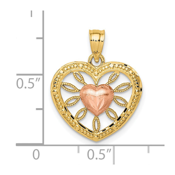 Million Charms 14K Two-Tone Heart With Pink Center Charm