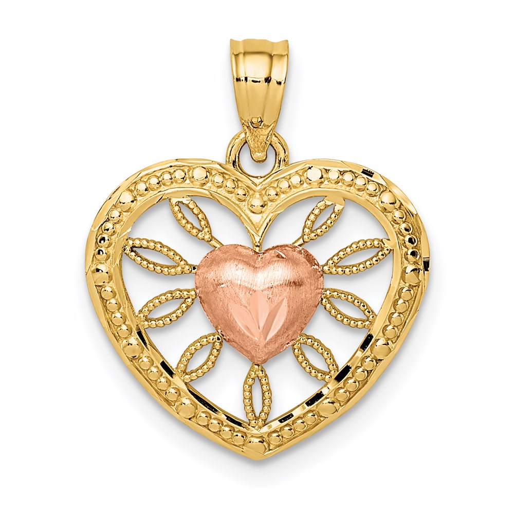 Million Charms 14K Two-Tone Heart With Pink Center Charm