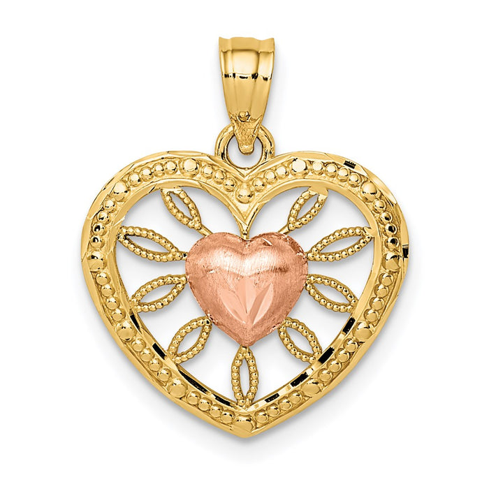 Million Charms 14K Two-Tone Heart With Pink Center Charm