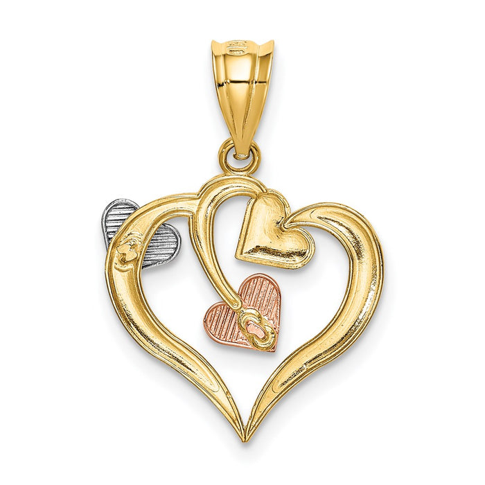 Million Charms 14K Two-Tone & White Rhodium-plated Polished Hearts Pendant