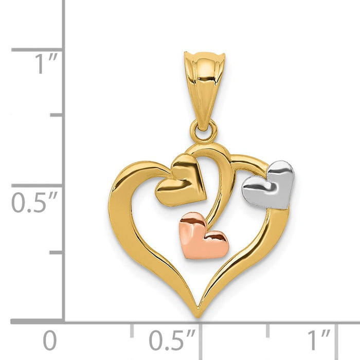 Million Charms 14K Two-Tone & White Rhodium-plated Polished Hearts Pendant