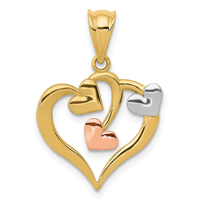 Million Charms 14K Two-Tone & White Rhodium-plated Polished Hearts Pendant