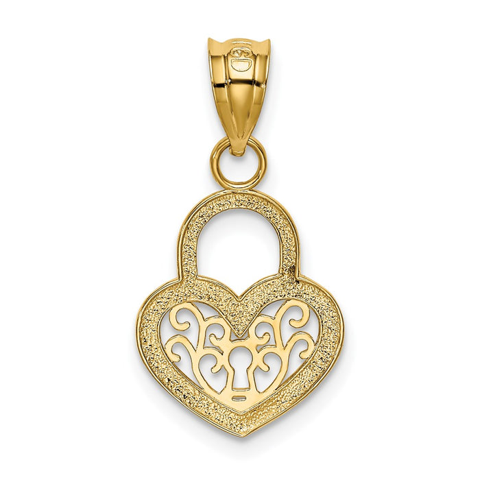 Million Charms 14K Yellow Gold Themed Polished Filigree Heart Lock Charm