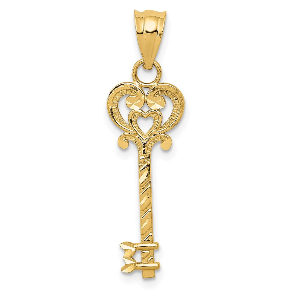 Million Charms 14K Yellow Gold Themed Diamond-Cut Key Pendant