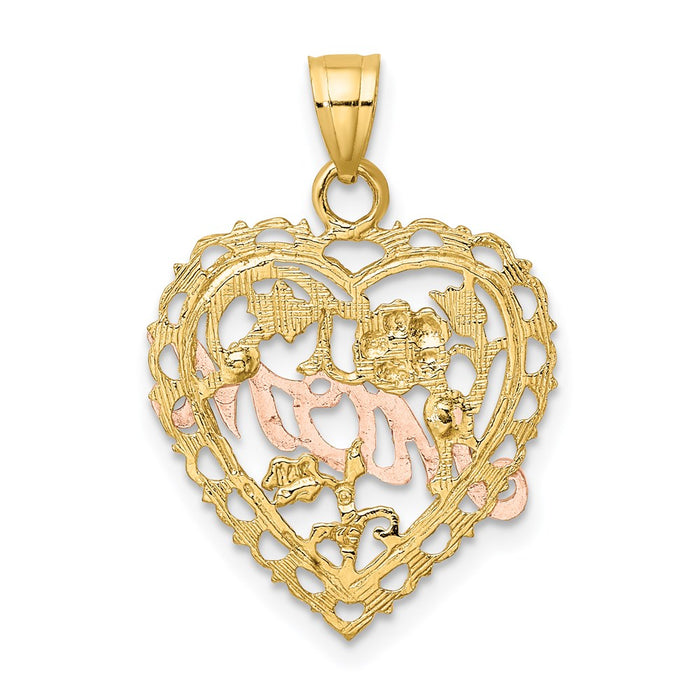 Million Charms 14K Two-Tone & Rhodium-plated Pink Mom In Heart With Flower Charm