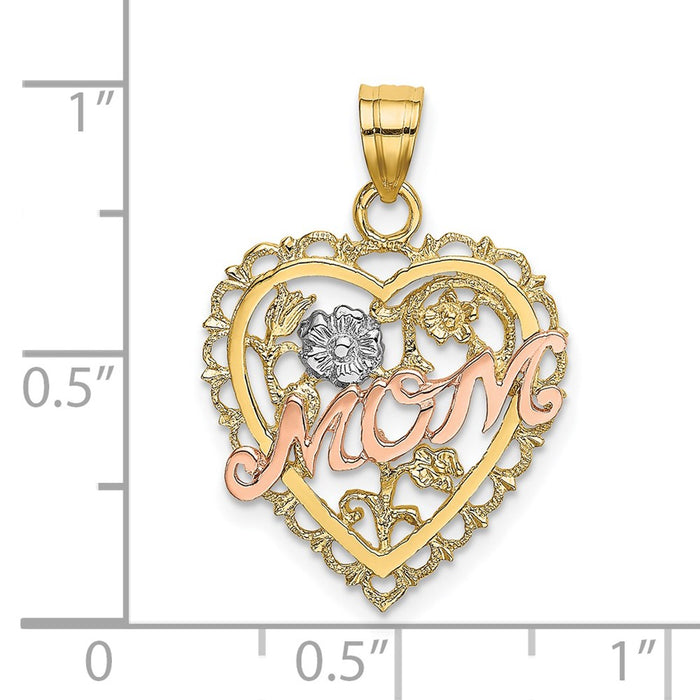 Million Charms 14K Two-Tone & Rhodium-plated Pink Mom In Heart With Flower Charm