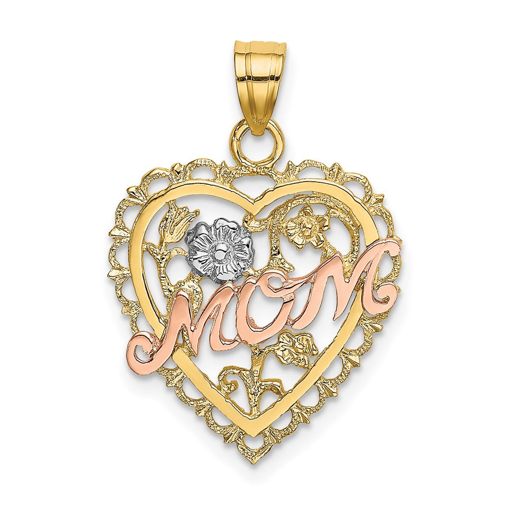 Million Charms 14K Two-Tone & Rhodium-plated Pink Mom In Heart With Flower Charm