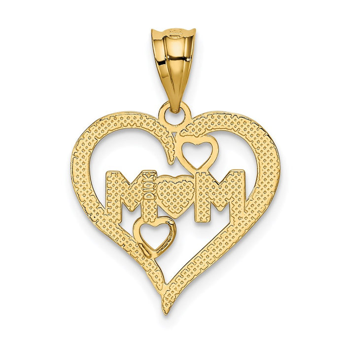 Million Charms 14K Yellow Gold Themed, Rhodium-plated Diamond-Cut Mom Heart Pendant