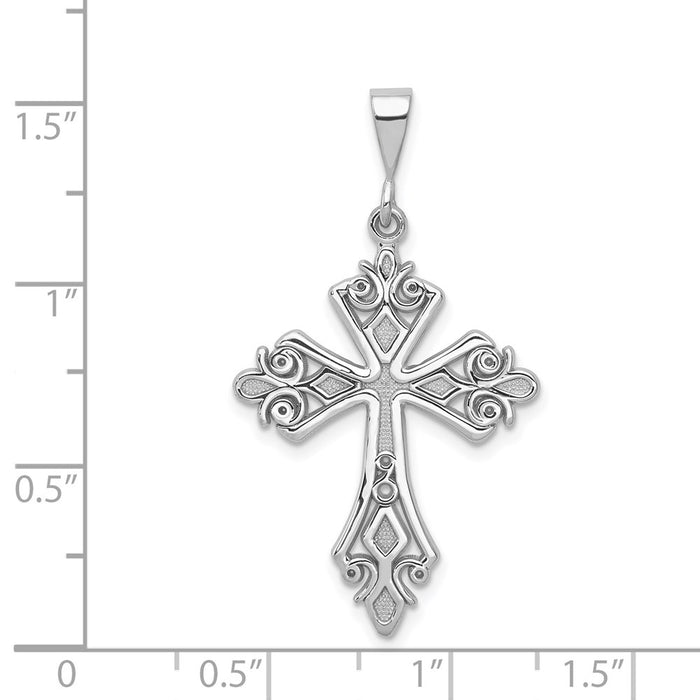 Million Charms 14K White Gold Themed Fleur De Lis Relgious Cross Pendant