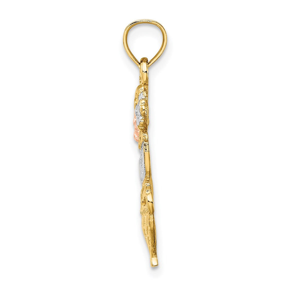 Million Charms 14K Two-Tone & Rhodium-plated #1 Mom Banner Flower Basket Charm