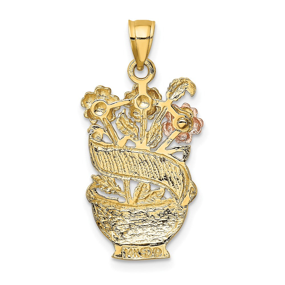 Million Charms 14K Two-Tone & Rhodium-plated #1 Mom Banner Flower Basket Charm