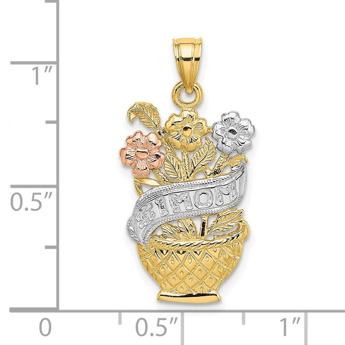 Million Charms 14K Two-Tone & Rhodium-plated #1 Mom Banner Flower Basket Charm