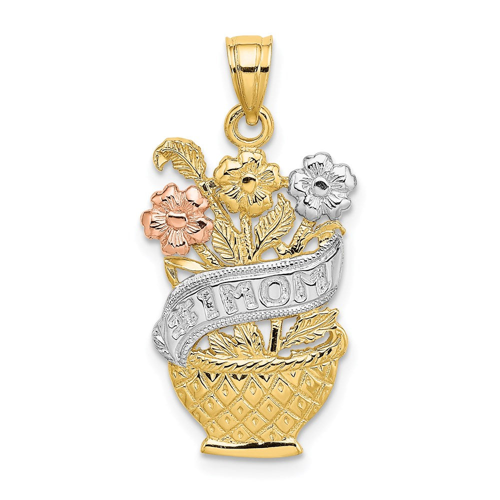 Million Charms 14K Two-Tone & Rhodium-plated #1 Mom Banner Flower Basket Charm