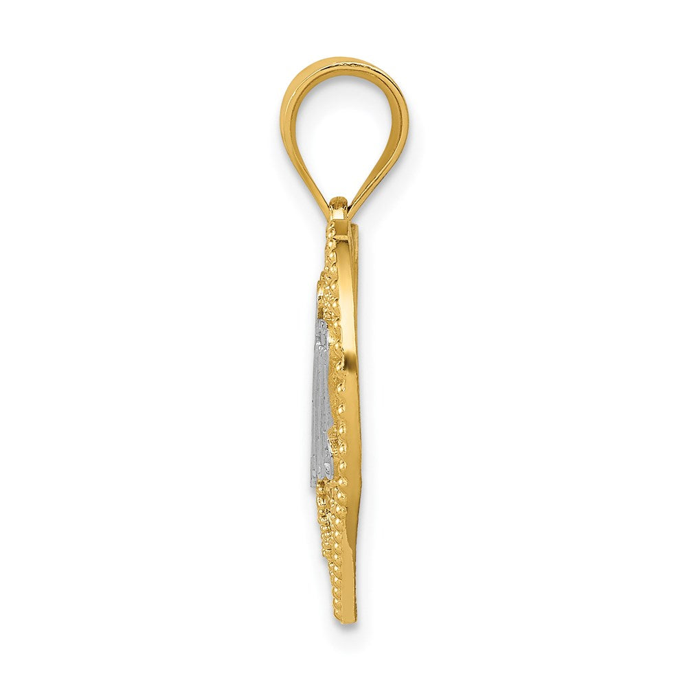 Million Charms 14K Yellow Gold Themed, Rhodium-plated Filigree #1 Mom Heart Pendant