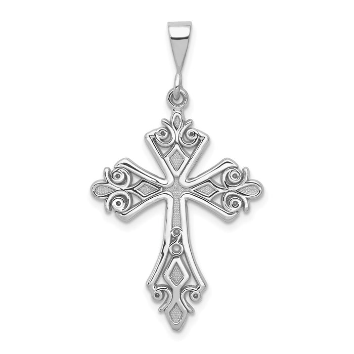 Million Charms 14K White Gold Themed Fleur De Lis Relgious Cross Pendant