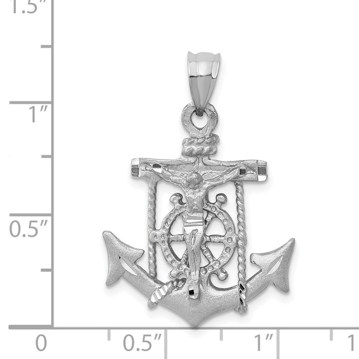 Million Charms 14K White Gold Themed Mariners Relgious Cross Pendant
