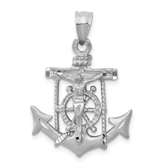 Million Charms 14K White Gold Themed Mariners Relgious Cross Pendant