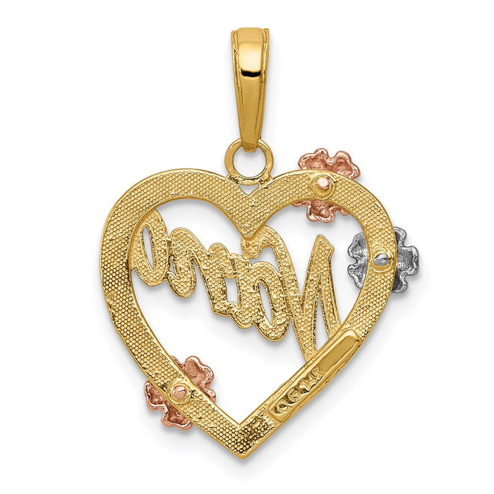 Million Charms 14K Tri-Color Nana In Heart With Flowers Pendant