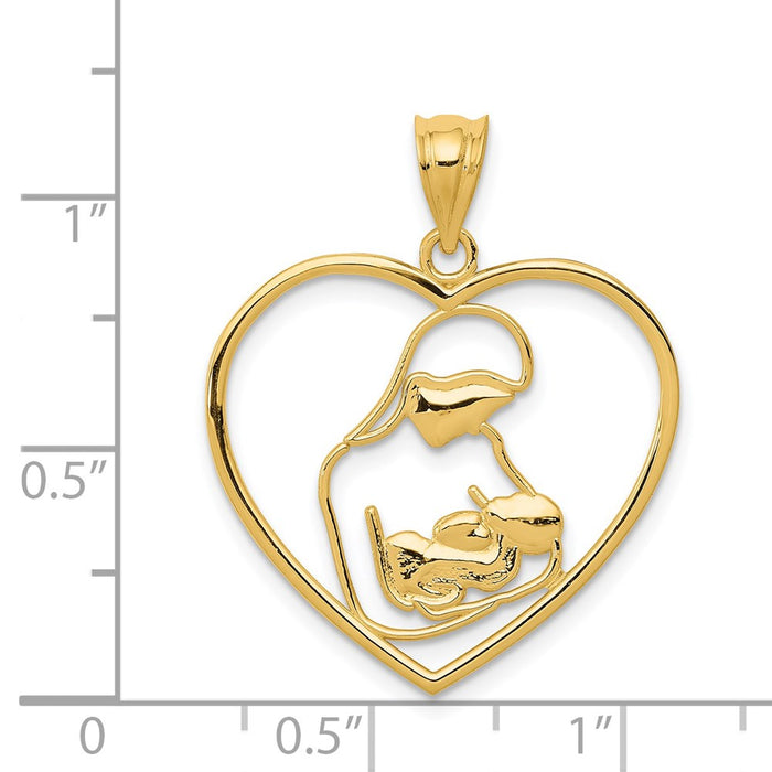 Million Charms 14K Yellow Gold Themed Mother & Child In Heart Pendant