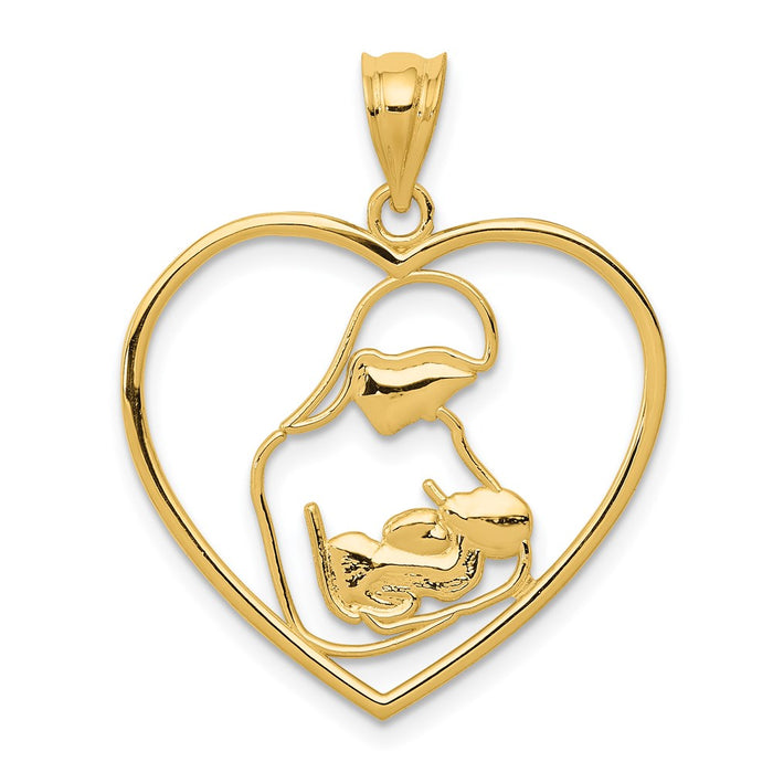 Million Charms 14K Yellow Gold Themed Mother & Child In Heart Pendant