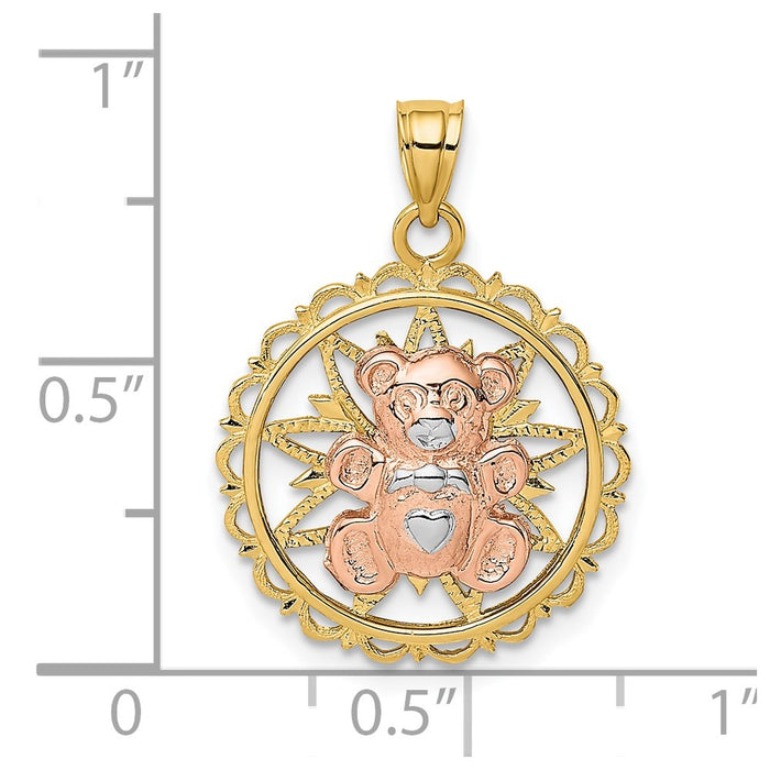Million Charms 14K Two-Tone/Rhodium-plated Teddy Bear On Cut-Out Disc Charm