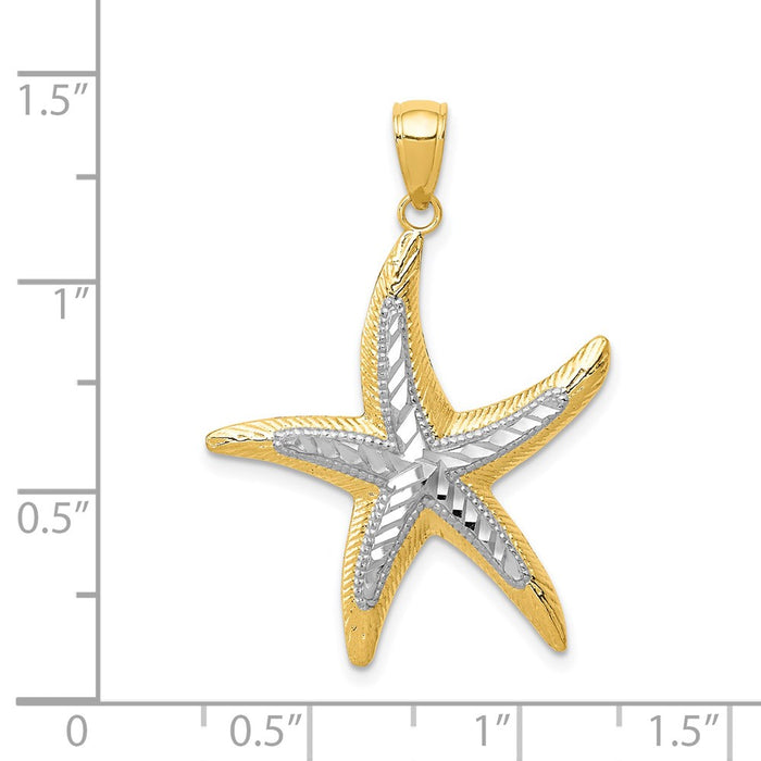 Million Charms 14K Yellow Gold Themed, Rhodium-plated Nautical Starfish Pendant