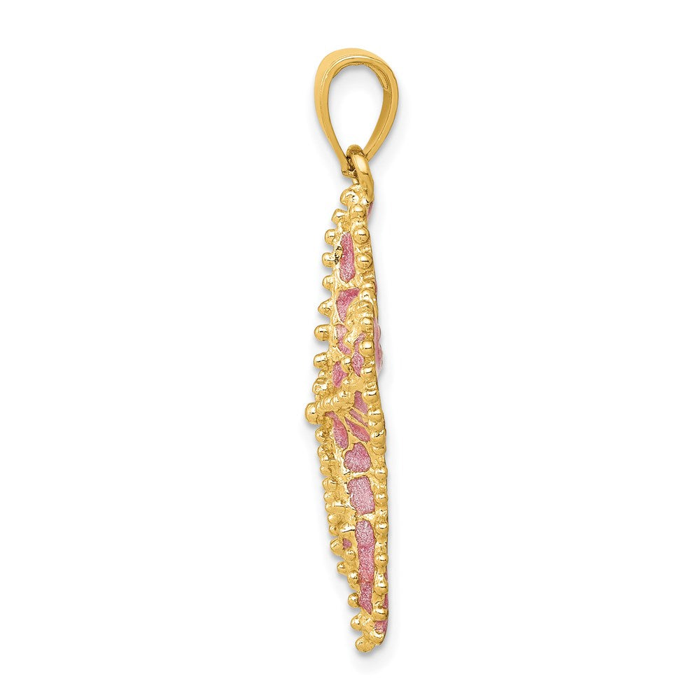 Million Charms 14K Yellow Gold Themed Pink Enameled Nautical Starfish Pendant