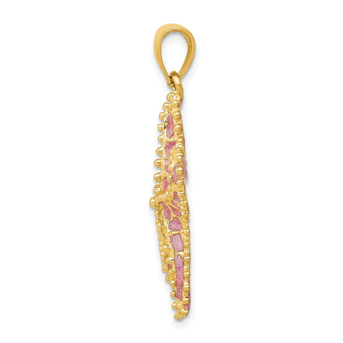 Million Charms 14K Yellow Gold Themed Pink Enameled Nautical Starfish Pendant