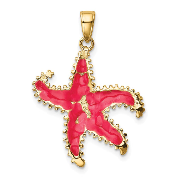 Million Charms 14K Yellow Gold Themed Pink Enameled Nautical Starfish Pendant