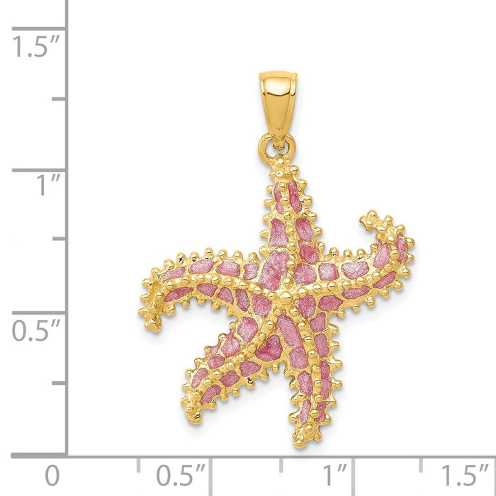 Million Charms 14K Yellow Gold Themed Pink Enameled Nautical Starfish Pendant