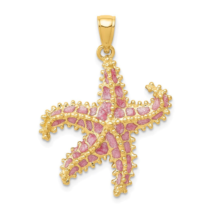 Million Charms 14K Yellow Gold Themed Pink Enameled Nautical Starfish Pendant