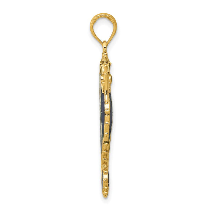 Million Charms 14K Yellow Gold Themed 3-D Blue Enameled Nautical Seahorse Pendant