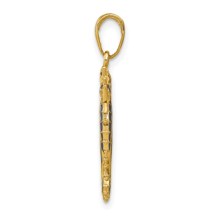 Million Charms 14K Yellow Gold Themed 3-D Blue Enameled Nautical Seahorse Pendant