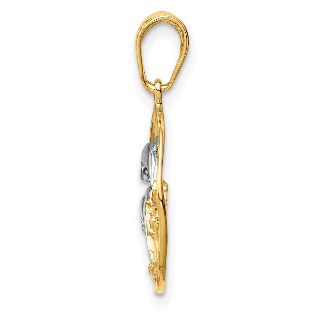 Million Charms 14K Yellow Gold Themed, Rhodium-plated Double Dolphins In Circle Pendant